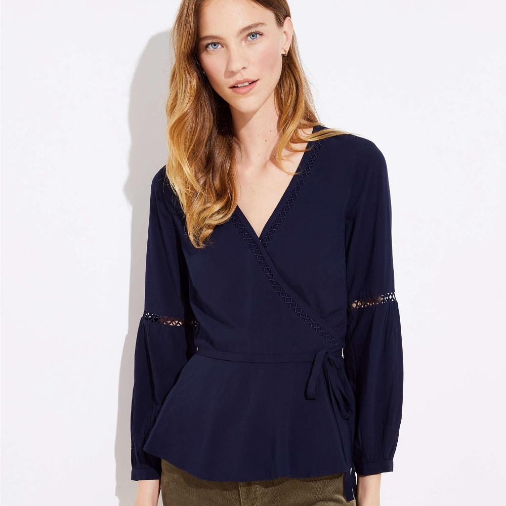 LOFT petite lattice wrap blouse - XSP, NWT